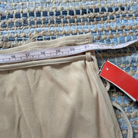 Vtg 70s Faux Suede Handkerchief Skirt Tan 3X Beaded Tie Front Asymmetrical Retro - Picture 4 of 7